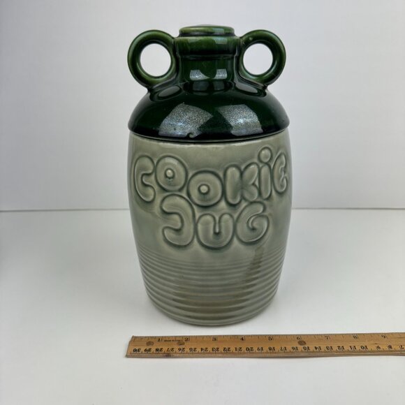 Vtg Cookie Jug Jar Two Tone Green McCoy w Lid Made in USA Model 213 Damaged Read - Picture 7 of 12